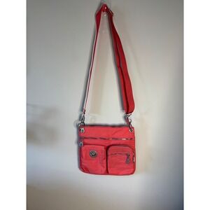 Baggallini Pocket Crossbody Bag Coral Pink Nylon Travel Purse with Organizer